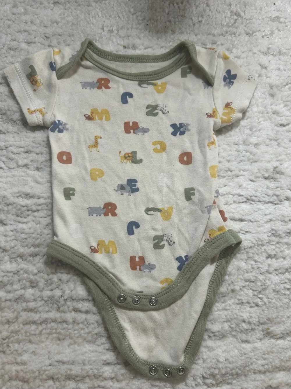 Baby One-Piece with Alphabet Animals - Cream & Olive